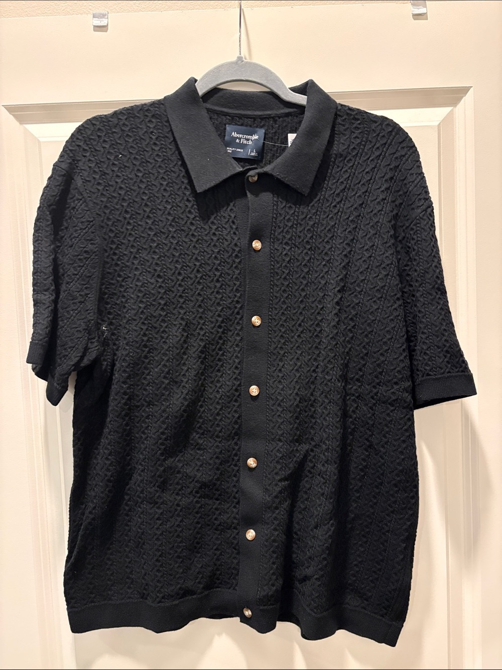 Abercrombie & Fitch Black Textured Short-Sleeve Polo